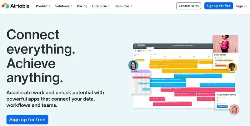 a screenshot of Airtable’s old landing page