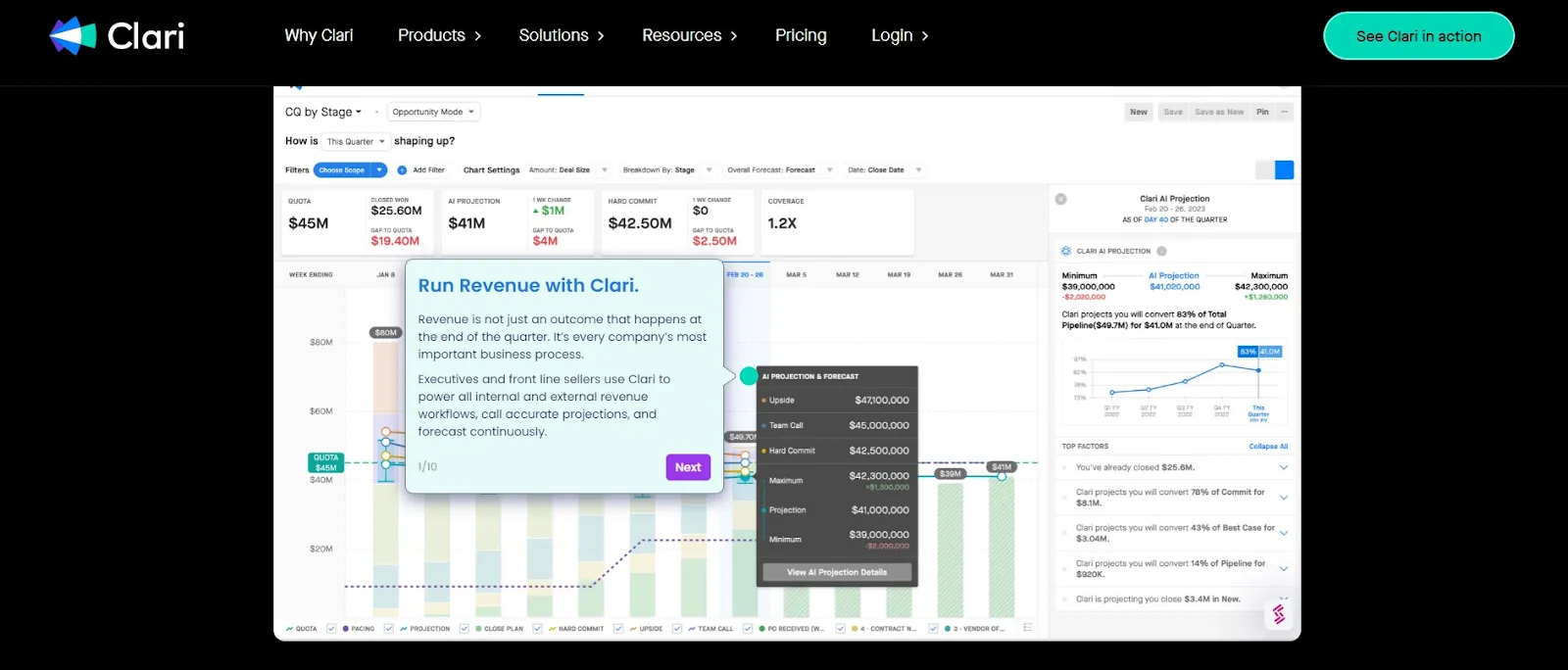 A screenshot of Clari’s landing page