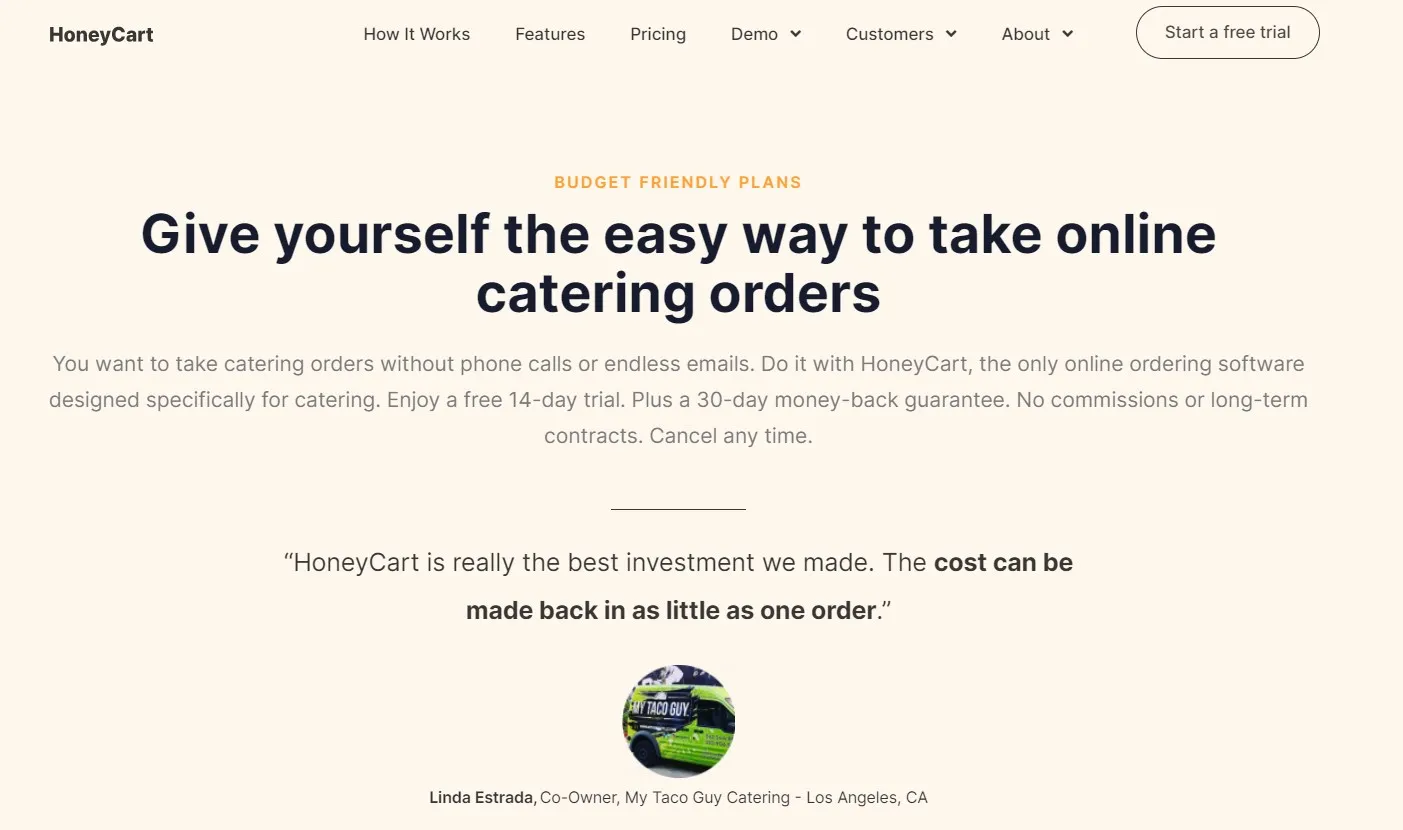 A screenshot of HoneyCart’s pricing page