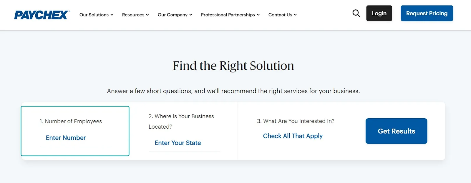 A screenshot of Paychex’s home page
