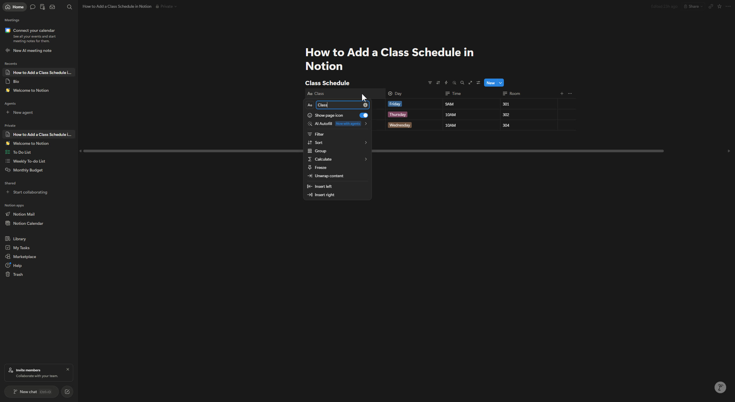 How to Add a Column in a Notion Table