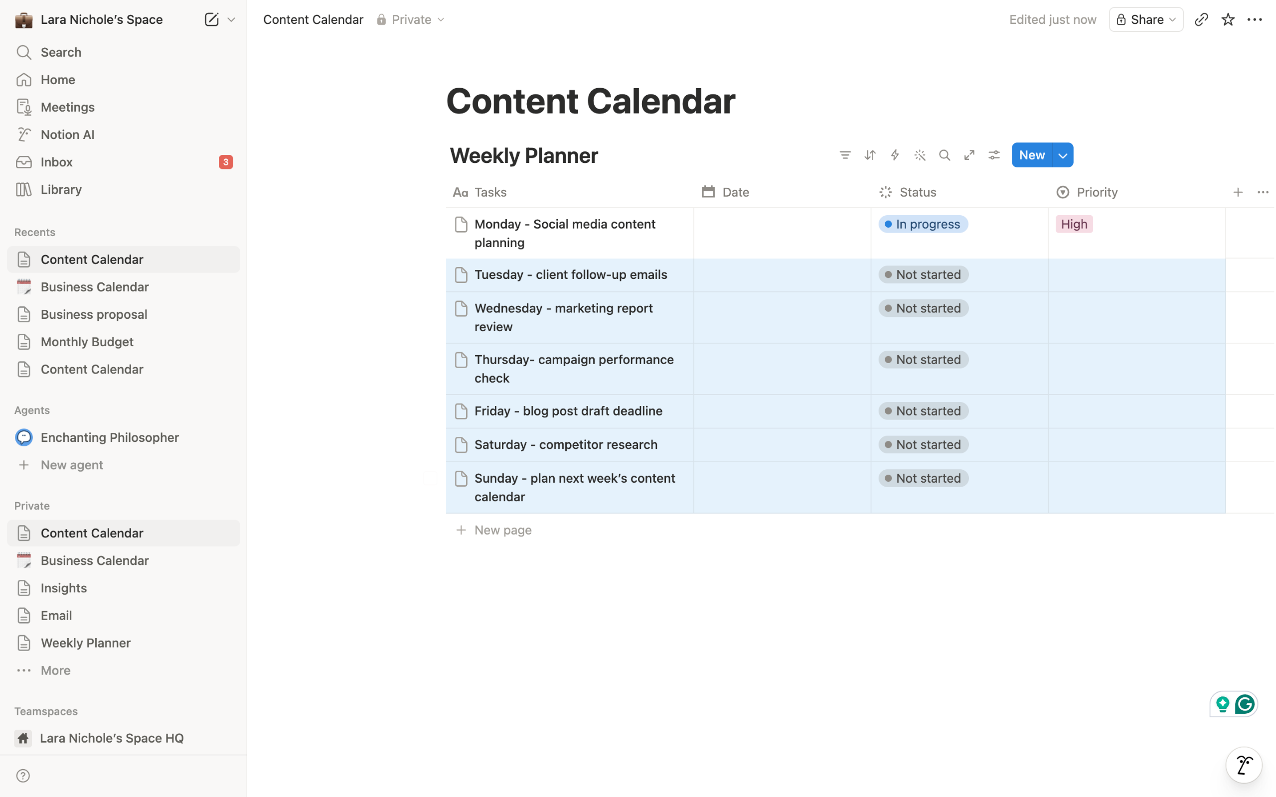Build a Content Calendar in Notion with Status