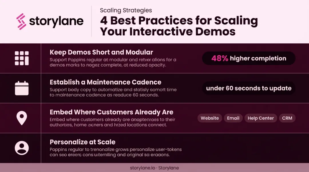 Interactive demo scaling best practices checklist with modular library and embed locations
