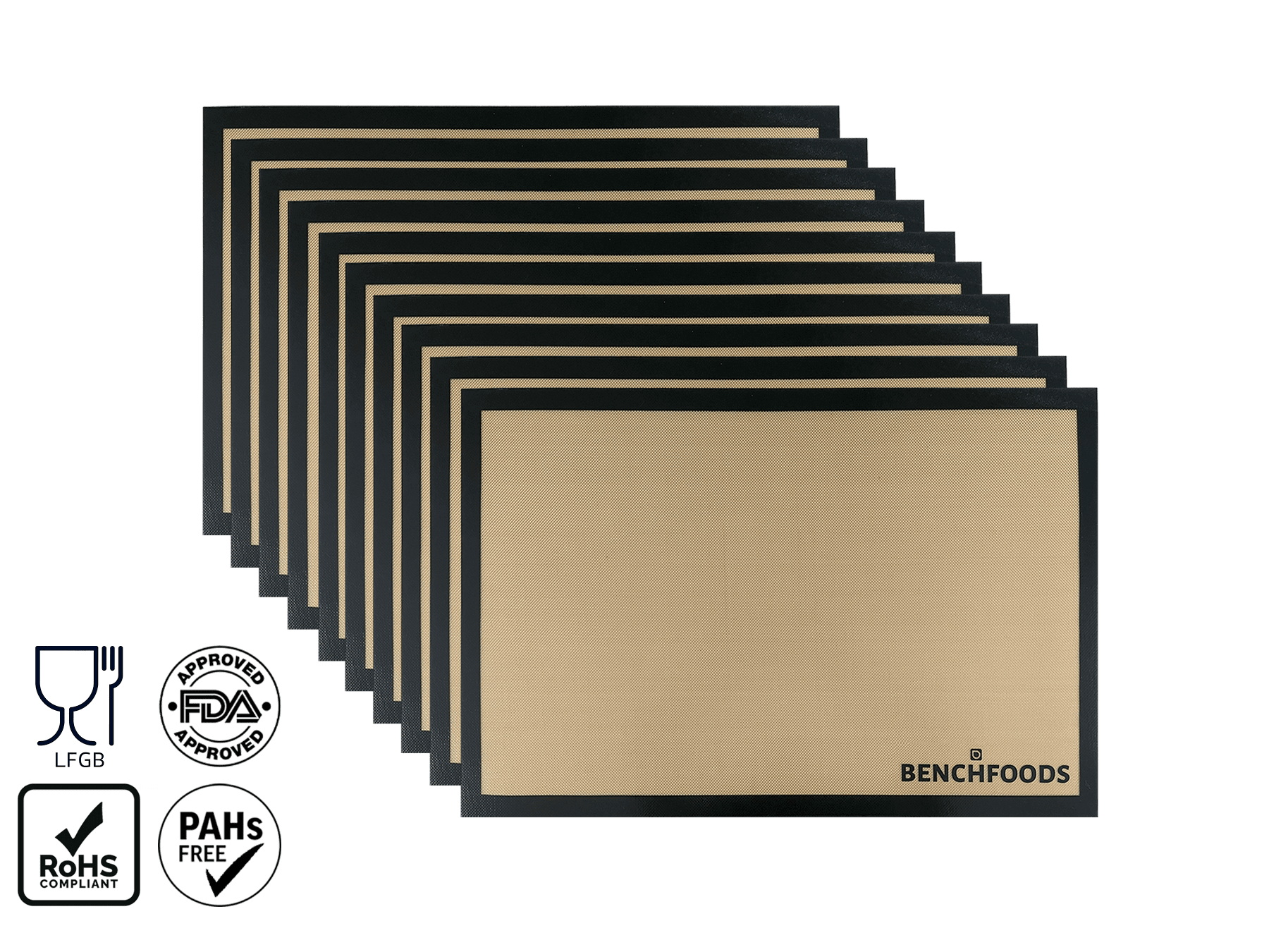 Set of 10 premium 20 x 30 cm silicone non-stick dehydrator mats with FDA, LFGB, RoHS and PAHs free certifications