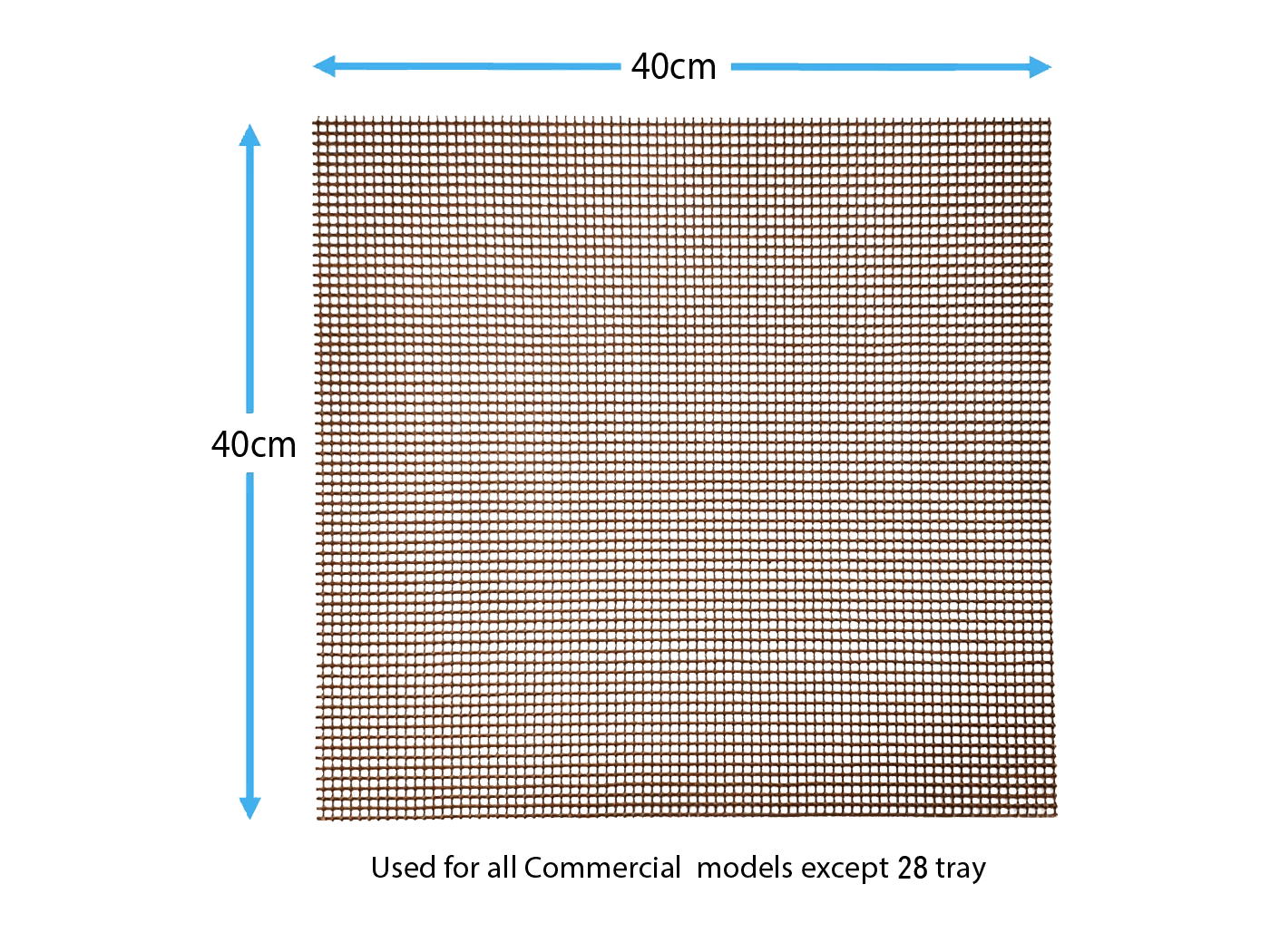 Set of 10 non-stick mesh mats measuring 40 x 40 cm, teflon coated fibreglass for commercial dehydrator use