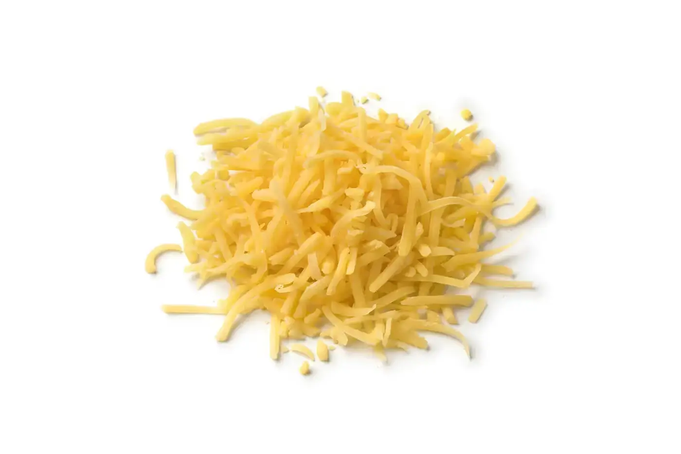 Grated cheese prepared with BenchFoods 1.5mm 1/16 inch stainless steel grater blade for consistent fine shreds