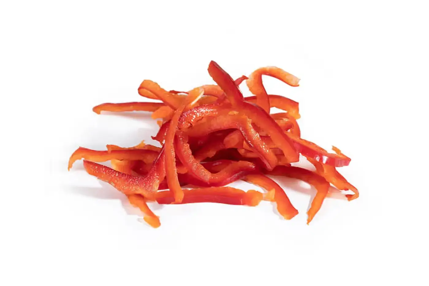 BenchFoods red capsicum julienne slices made with 5/32 x 5/32 inch (4 x 4 mm) cutting blade