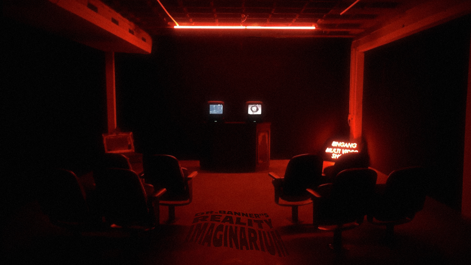 Dr.Banner Reality Imaginarium Installation Hero Image of a surrealist two channel movie theater.