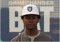 Young man wearing a white helmet with a 'Bat Lab' logo, standing in front of a blurred background with large text.