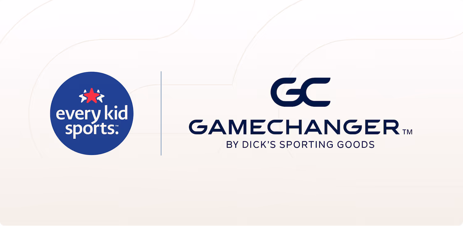 Logos of Every Kid Sports and GC GameChanger by Dick's Sporting Goods on a light background.