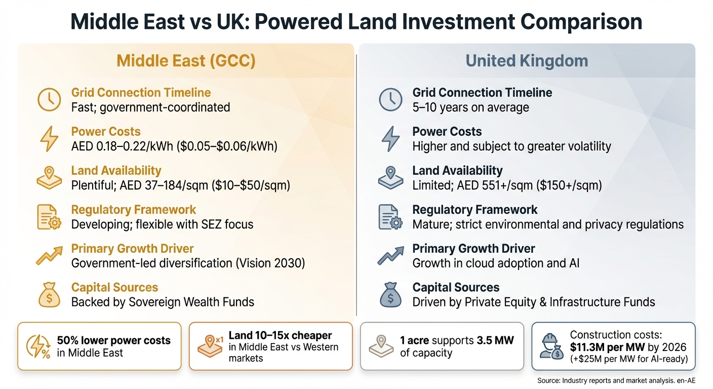 Middle East vs UK Powered Land Investment Comparison: Key Metrics for Data Centre Development