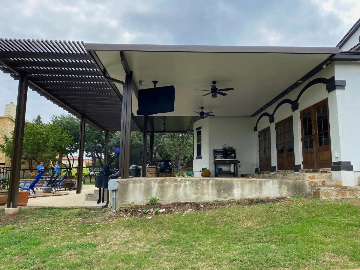 Backyard with pergola and patio cover in San Antonio.
