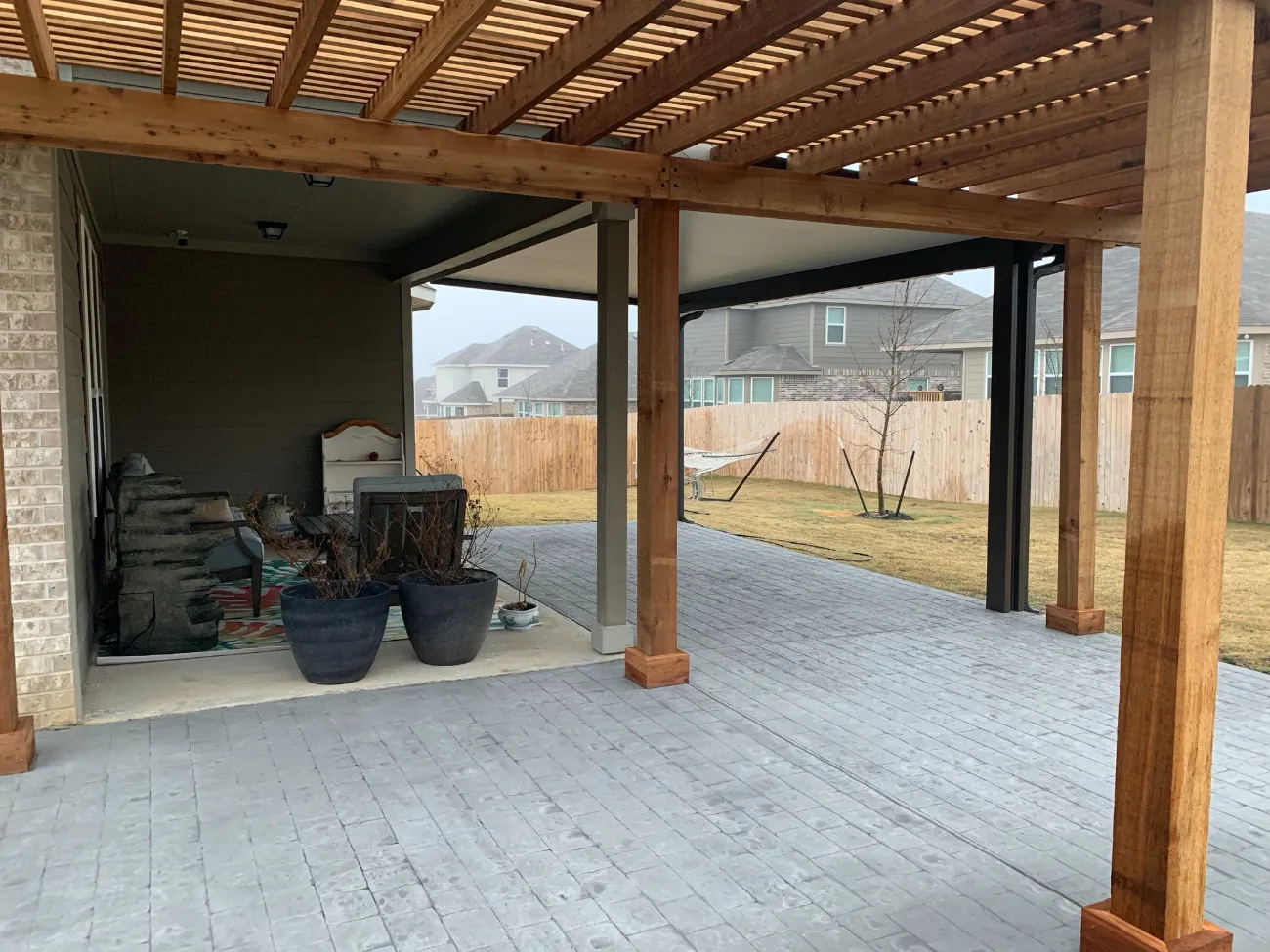 brown wood stained patio installation in downtown san antonio