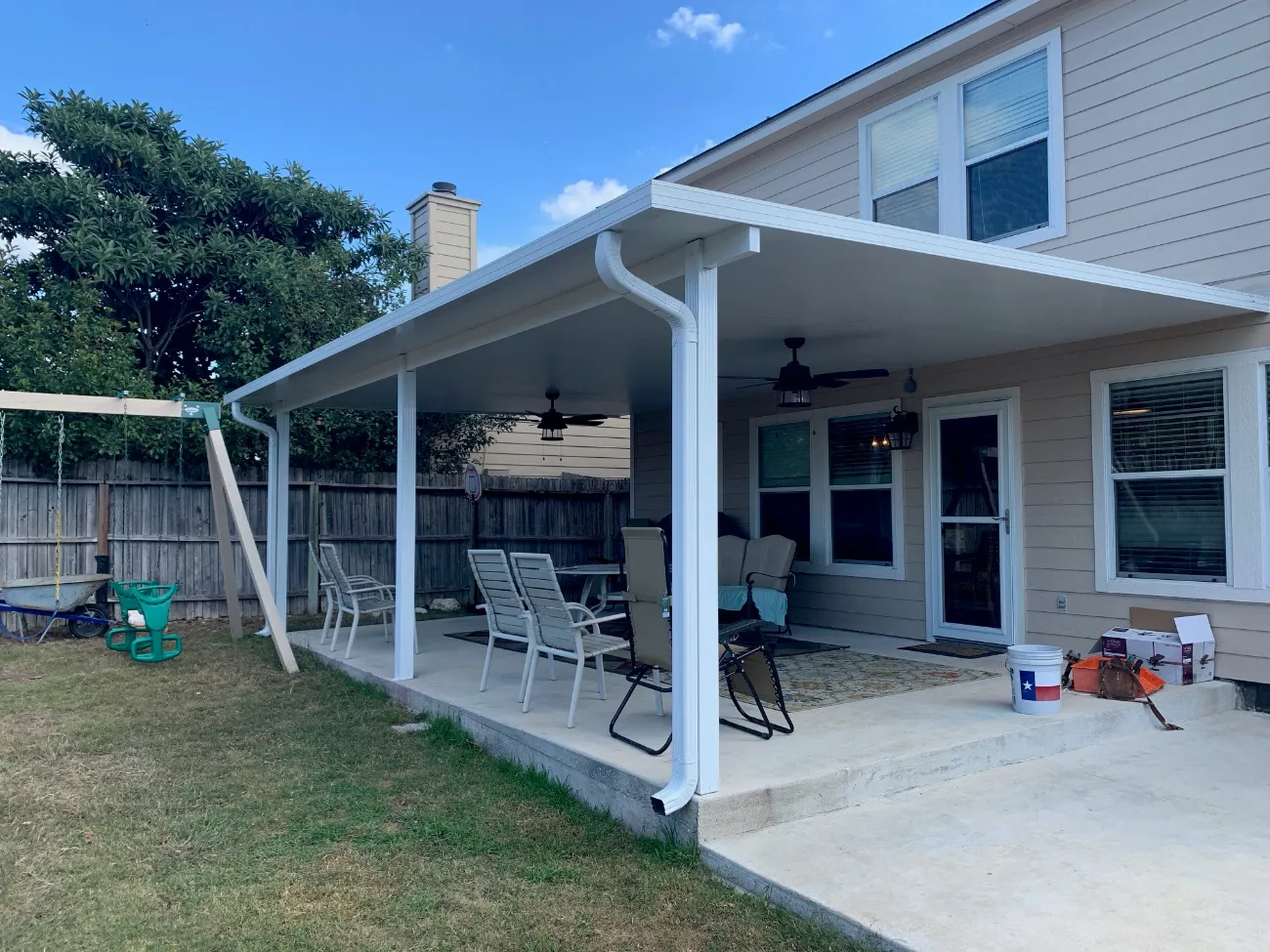 simple white patio cover in san antonio