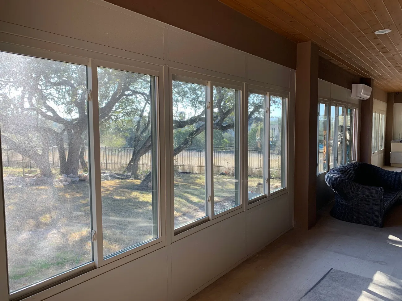 interior of an enclosed patio with windows in downtown san antonio