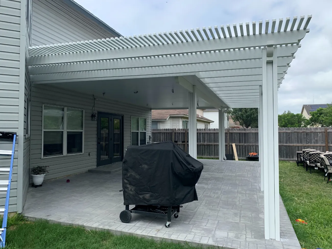 white pergola in covered grill