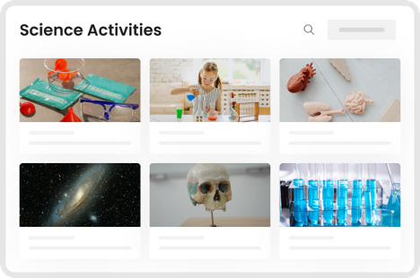 Science activities displayed on a tab screen
