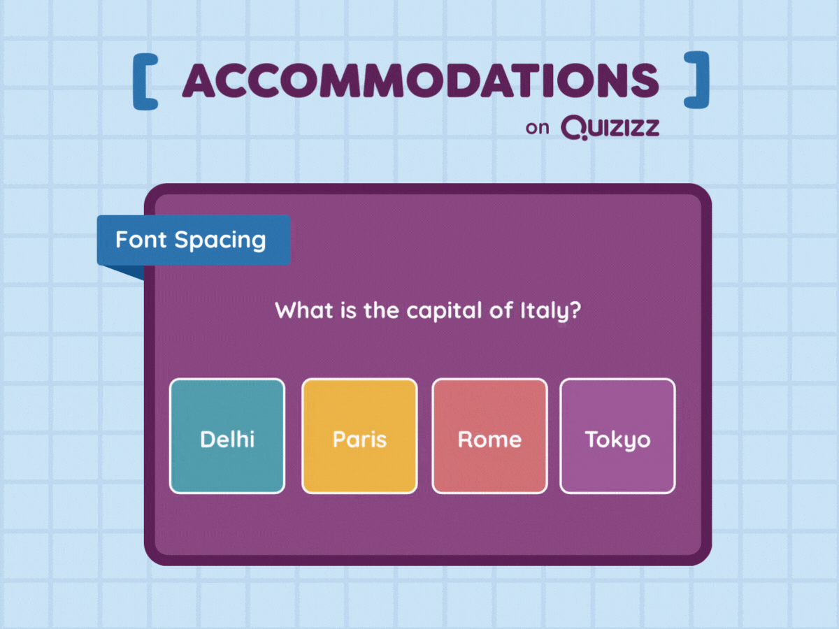 Different accommodations available in Quizizz 