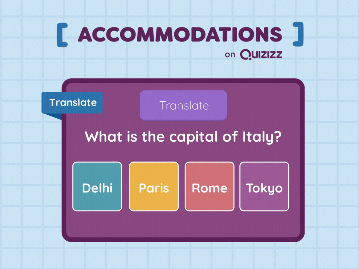 Different accommodations available in Quizizz 