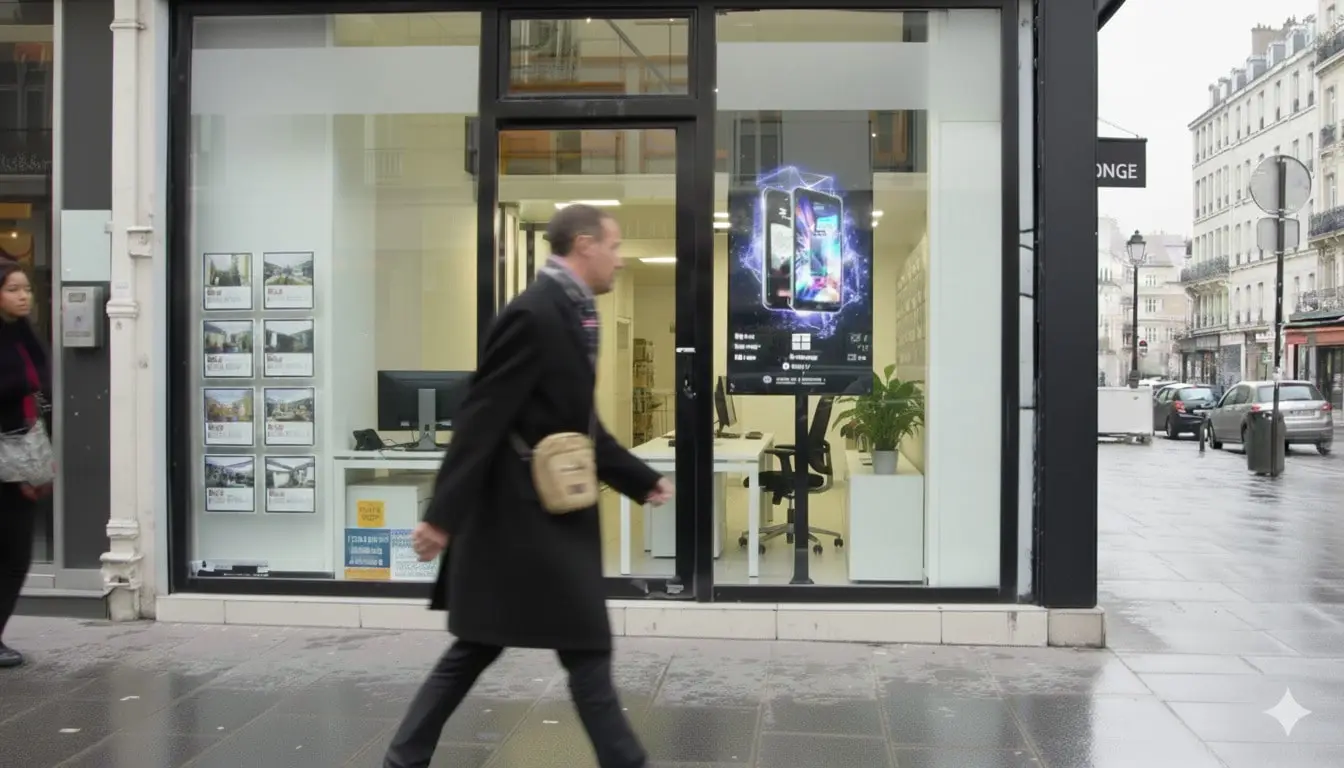 Panneau d'affichage digital attirant l'attention dans un environnement urbain animé