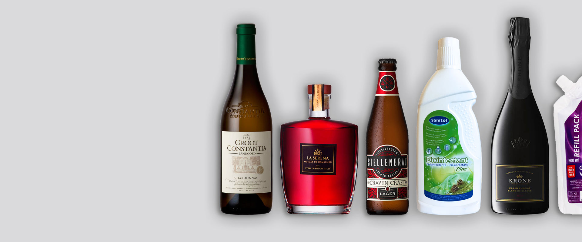 A range of products with labels manufactured by Sullwald Printing Solutions.