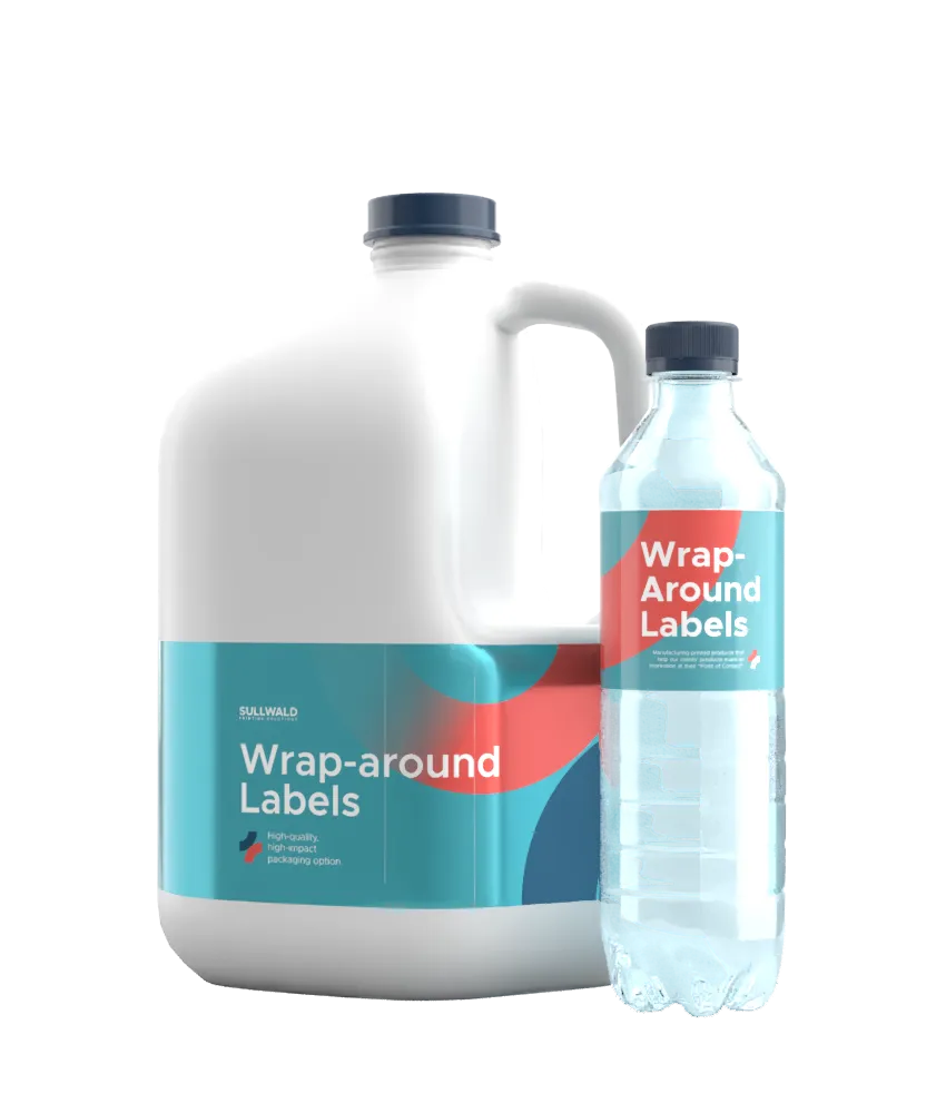 A milk and water bottle are example of products that use wrap-around labels.