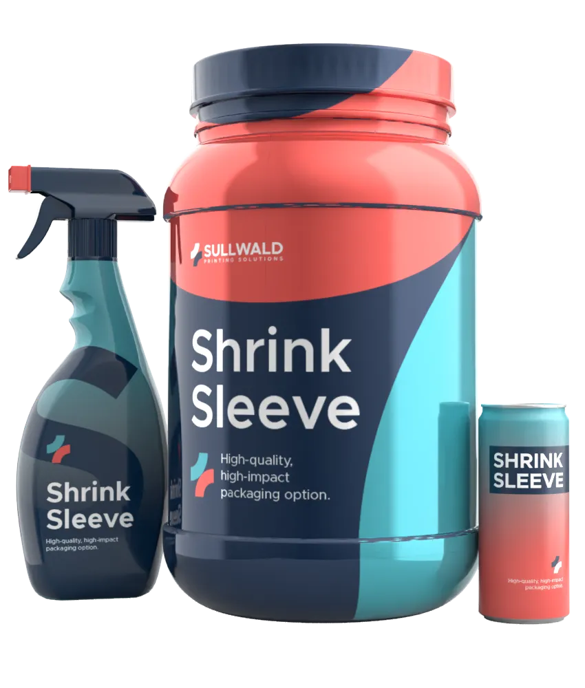 A spray bottle, gym protein powder bottle and a cool drink can are all examples of products that use shrink sleeves.