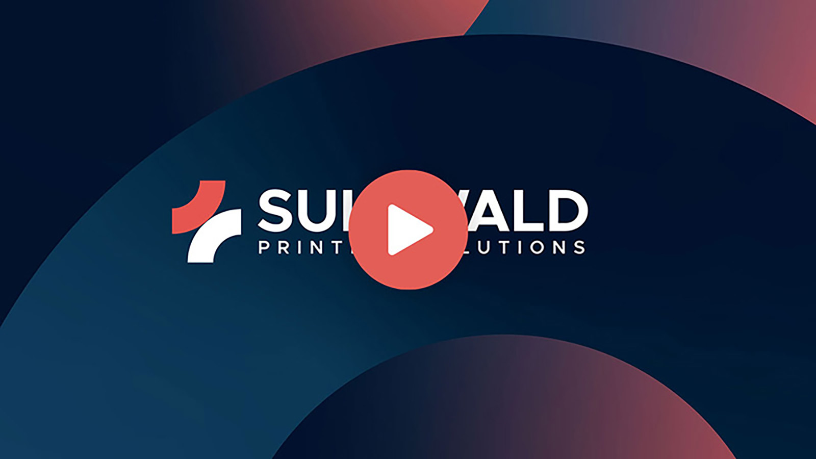 Sullwald Printing Solutions logo with a red play button over a dark blue and red abstract background.