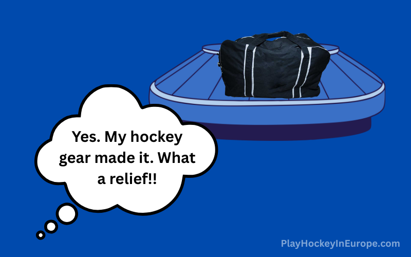 landing and picking up ice hockey equipment from the airport