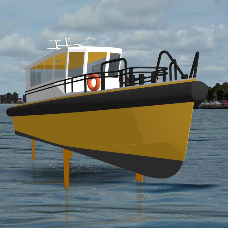 Screenshot of a ship the Flying Fish Hydrofoil Flight Simulator, to demonstrate the difference between real life sea trials and simulations.