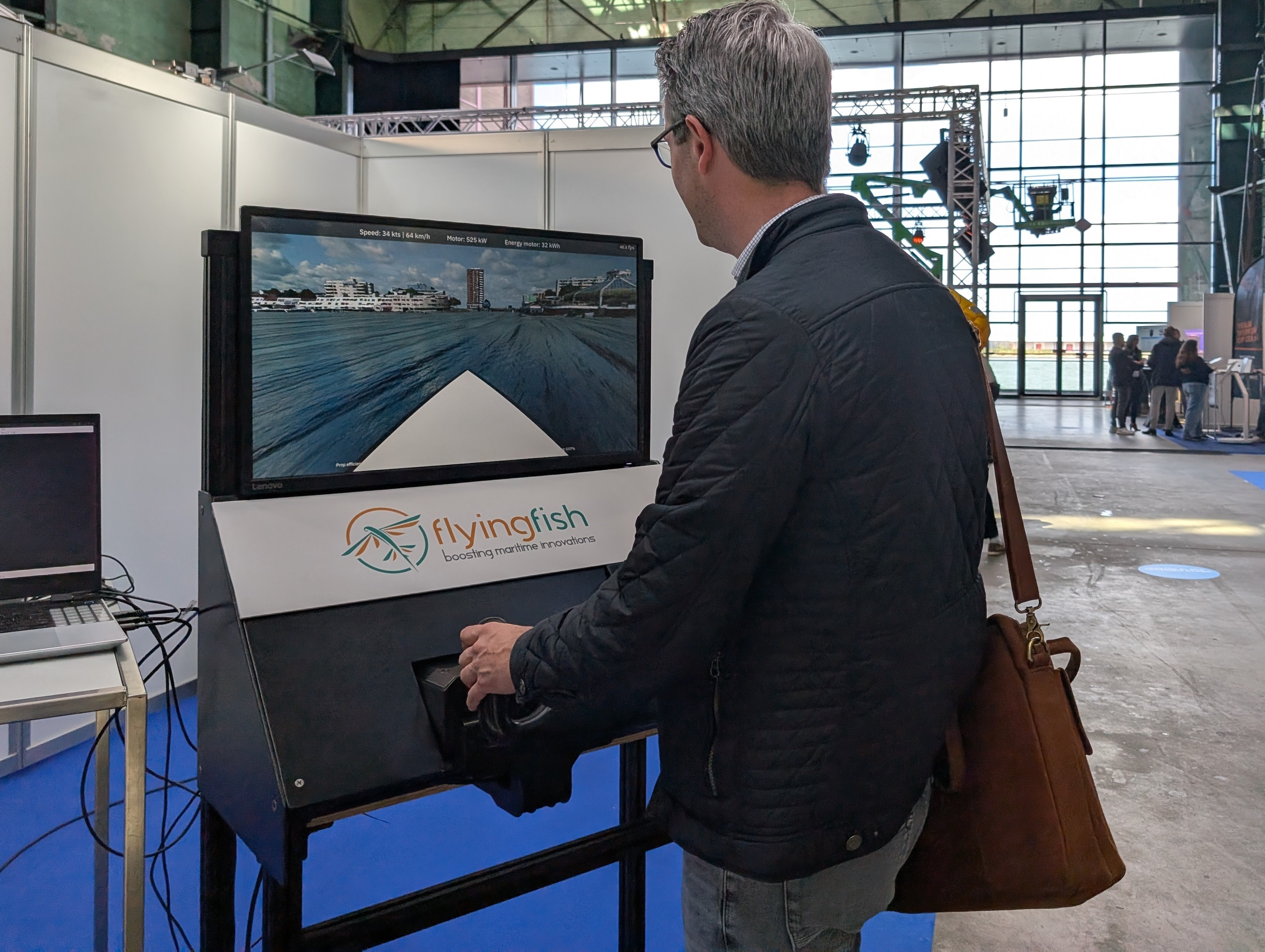 Picture of a person using the Flying Fish Hydrofoil Simulator.