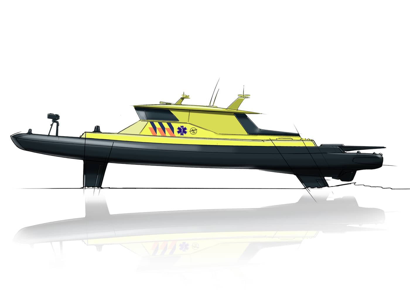 Render of a Flying Fish hydrofoil pilot boat.