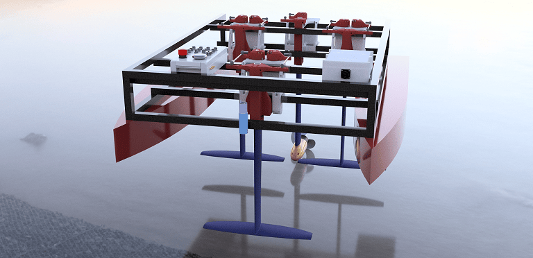 Render image of the Flying Fish Hydrofoil Education and Research Platform (HEARP)