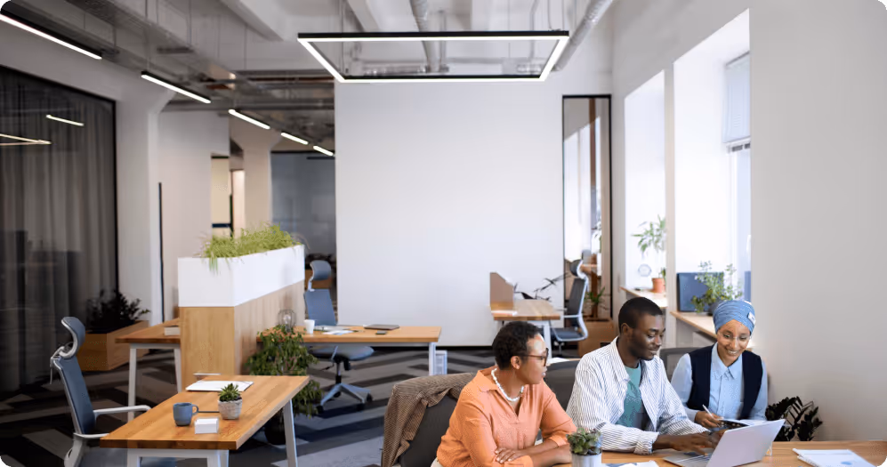A group of people in a coworking space