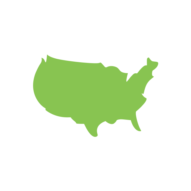Green silhouette of the contiguous United States on a white circular background.