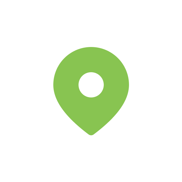 Green location pin icon on a white circular background.