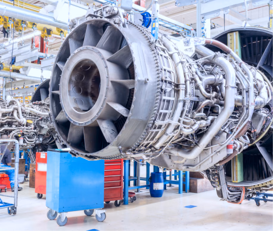 Close-up view of an aircraft jet engine showcasing intricate details