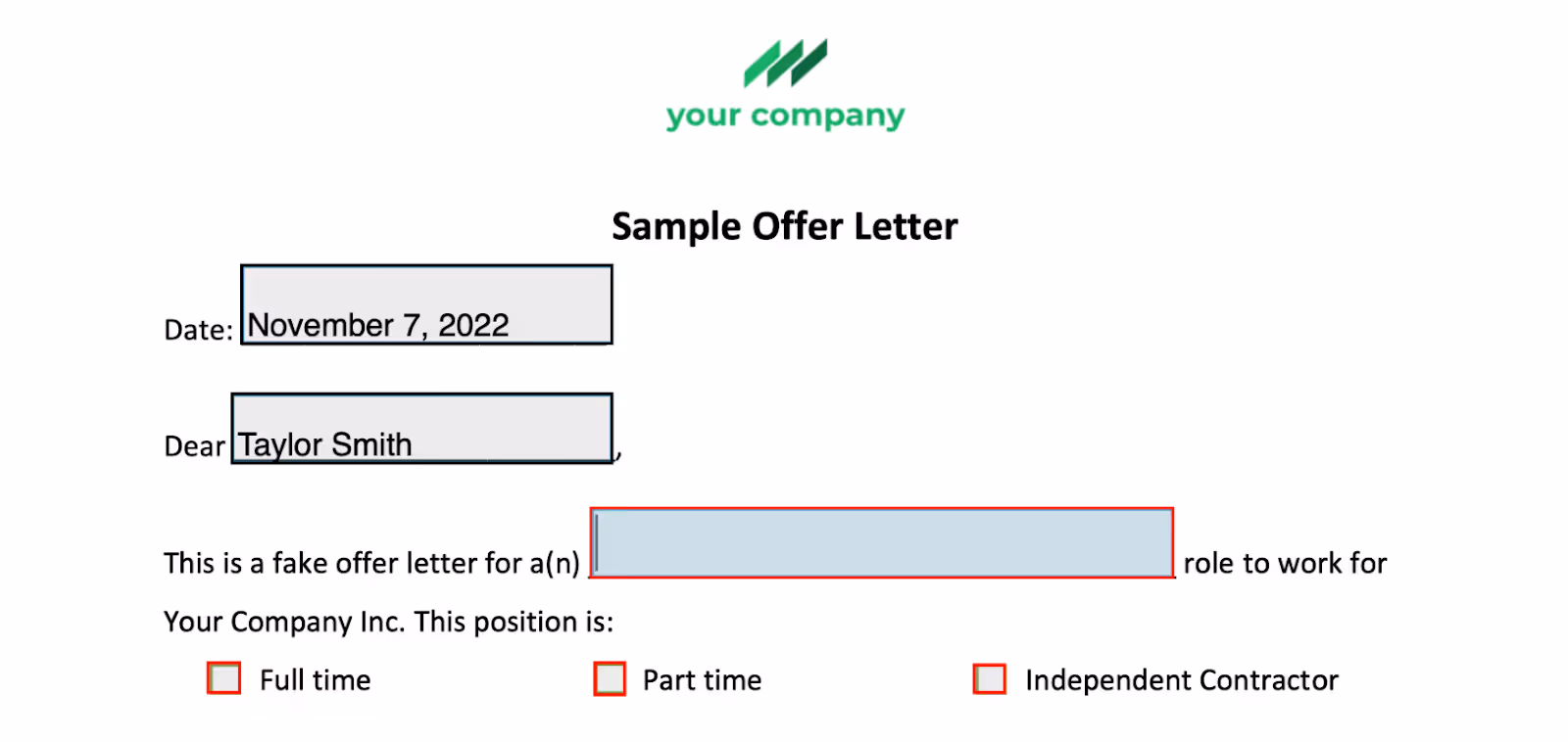 Boilerplate sample offer letter