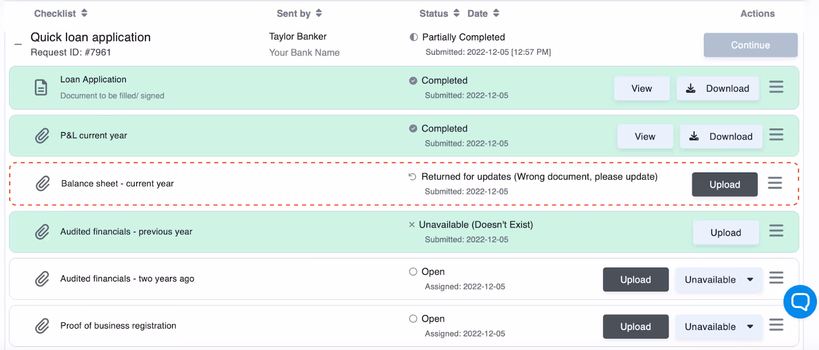 Borrower portal view Boilerplate