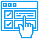 Icon of a finger in front of a screen displaying a checklist