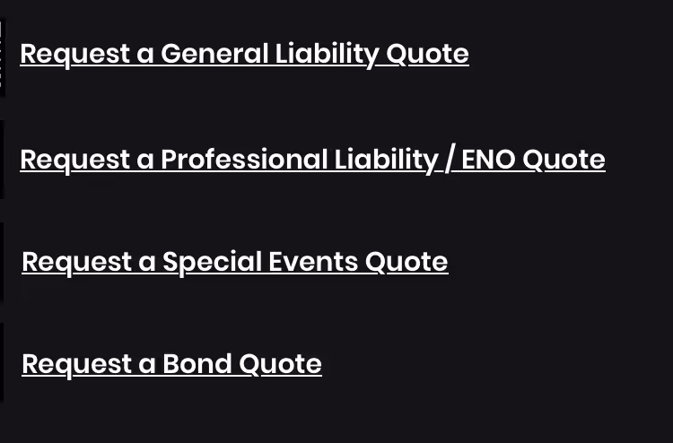 Screenshot of links embedded on a website to collect insurance applications