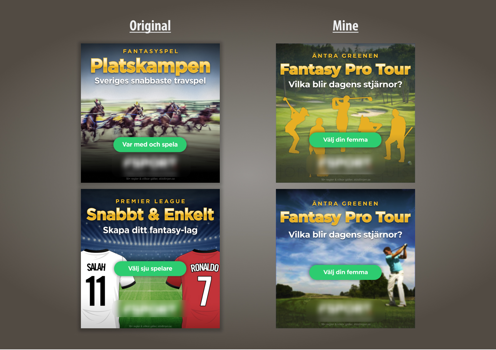 Ad replication for an fantasy sport site, showing the original on the left and mine on the right