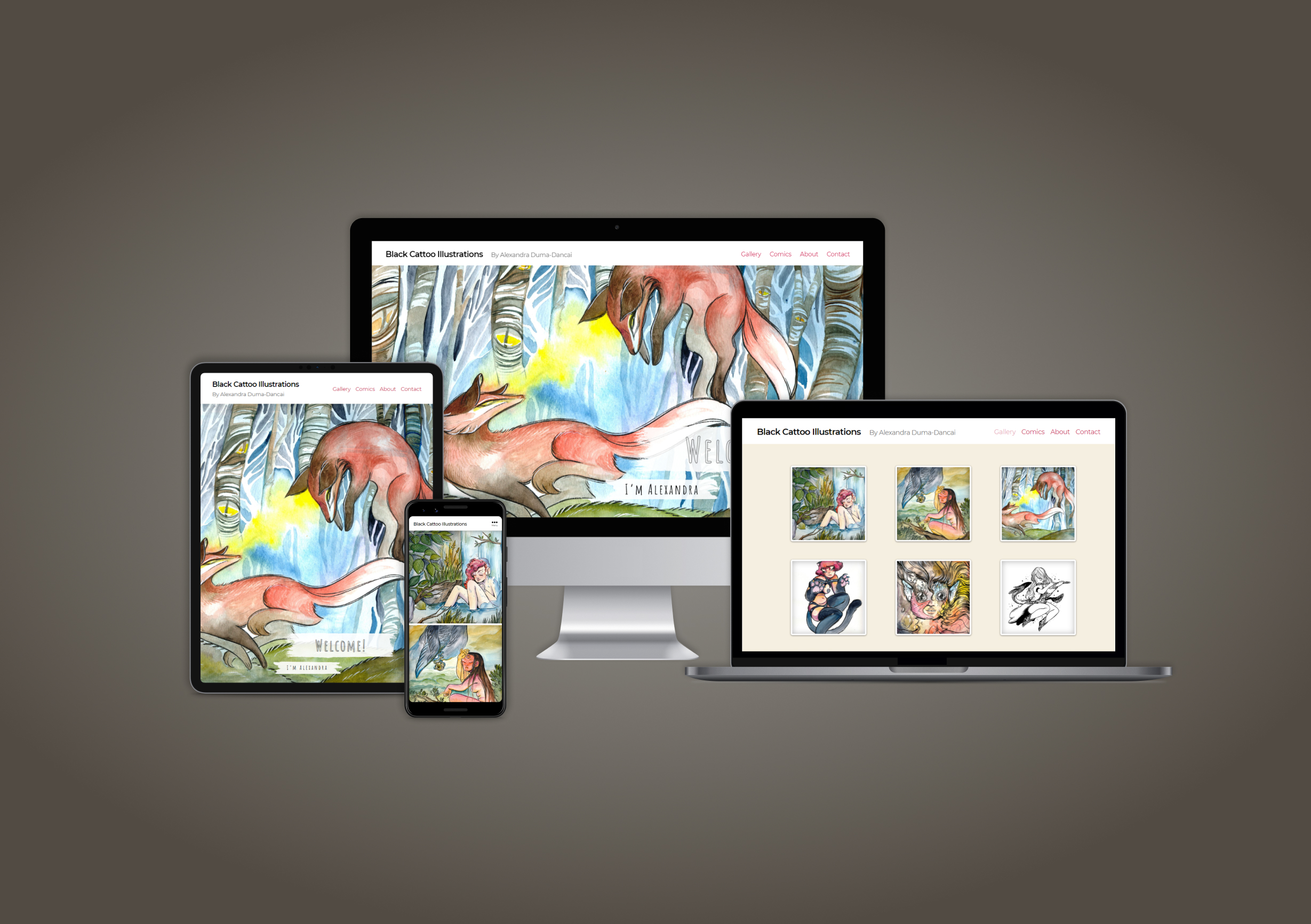 Portfolio website displayed on different types of screens