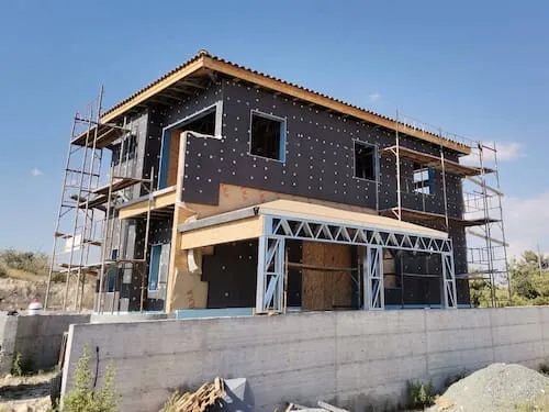 steel framed house with wood OSB  