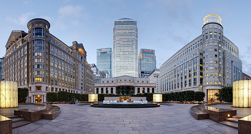 The exterior of a managed office space in Canary Wharf.