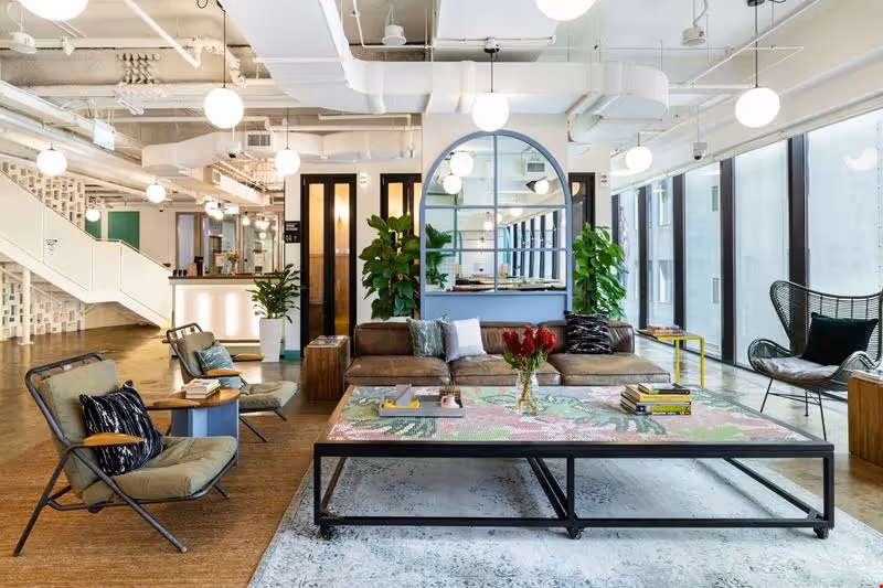 A bright, spacious breakout space in a serviced office in Adelaide.