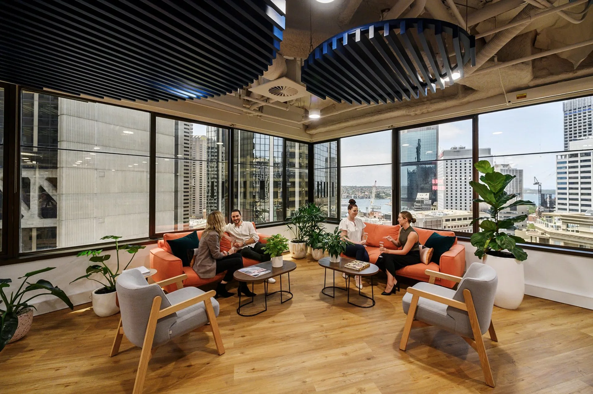 A bright, spacious interior of an office space available to rent in North Sydney.