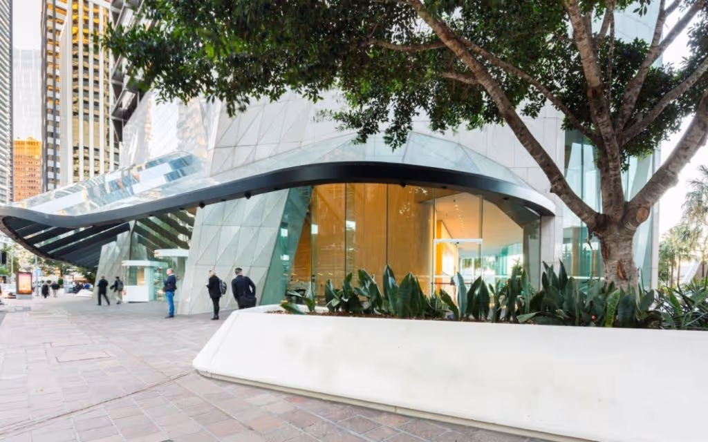 The sunny exterior of a serviced office space in Brisbane.