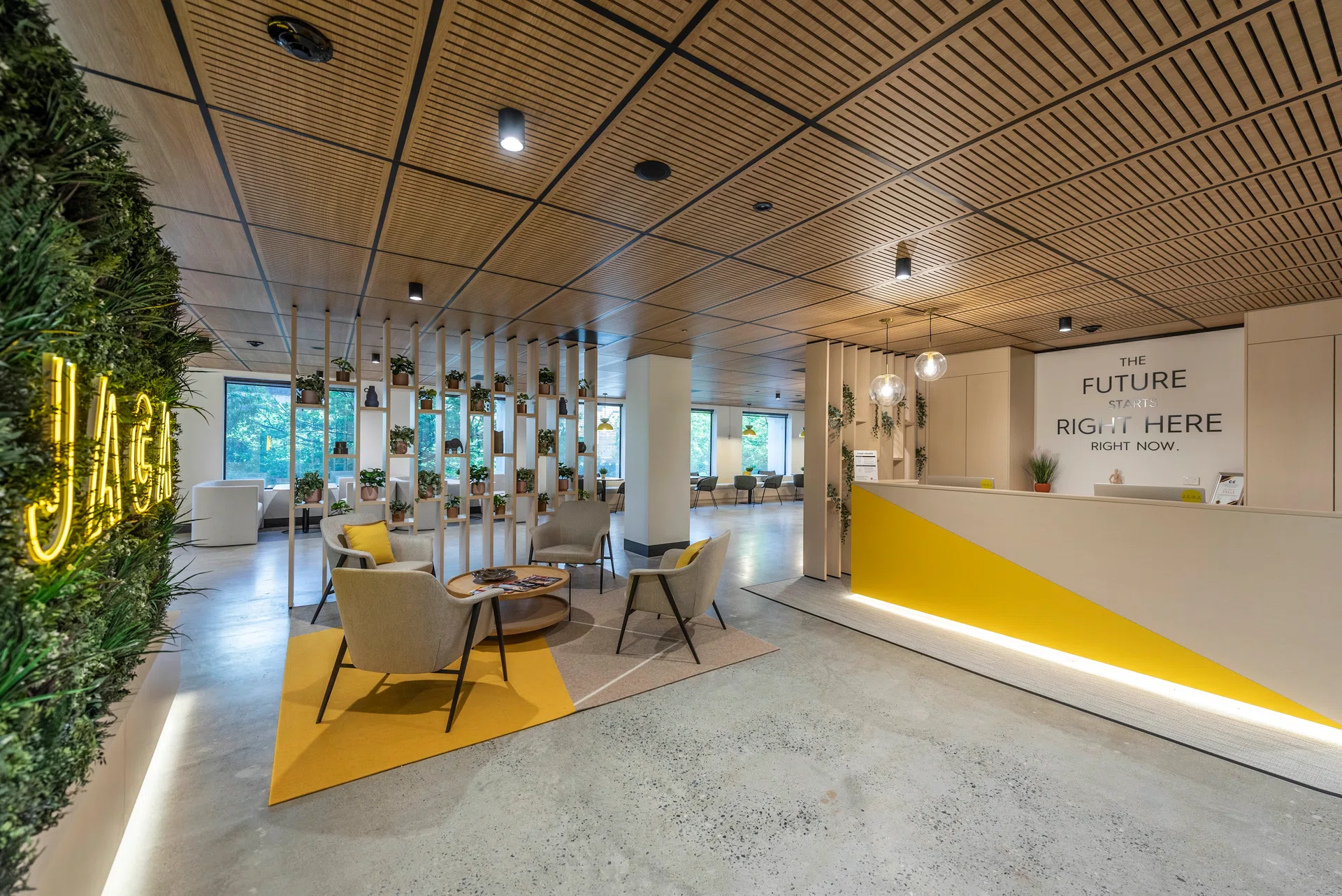 A well lit interior of an office space available to rent in Canberra, Australia.