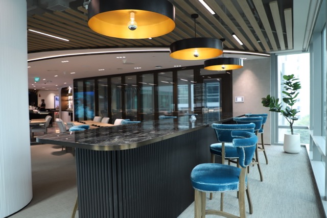 A refreshment stand is seen in a communal area of an office space in Singapore.